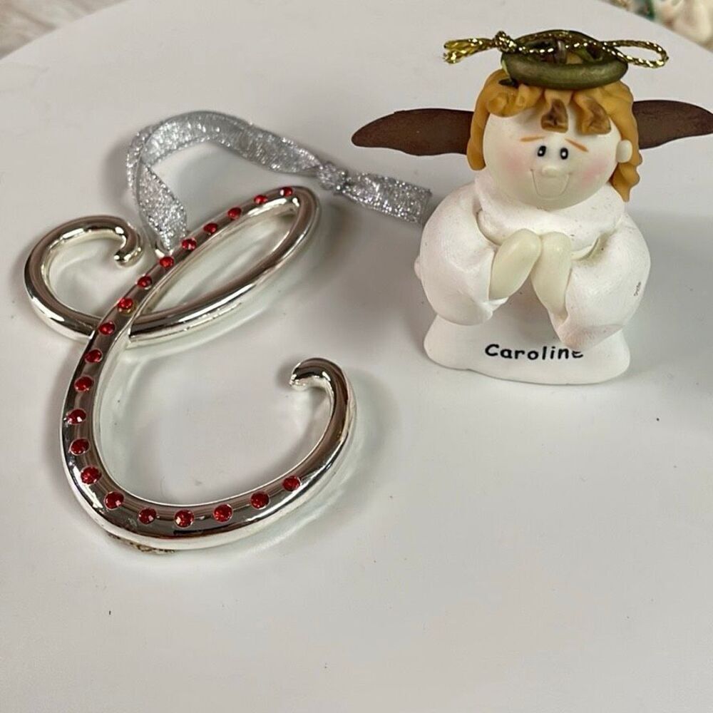 ENCORE “Caroline” Angel Ornament & Silverton Intial “C” Set2 Christmas Holiday